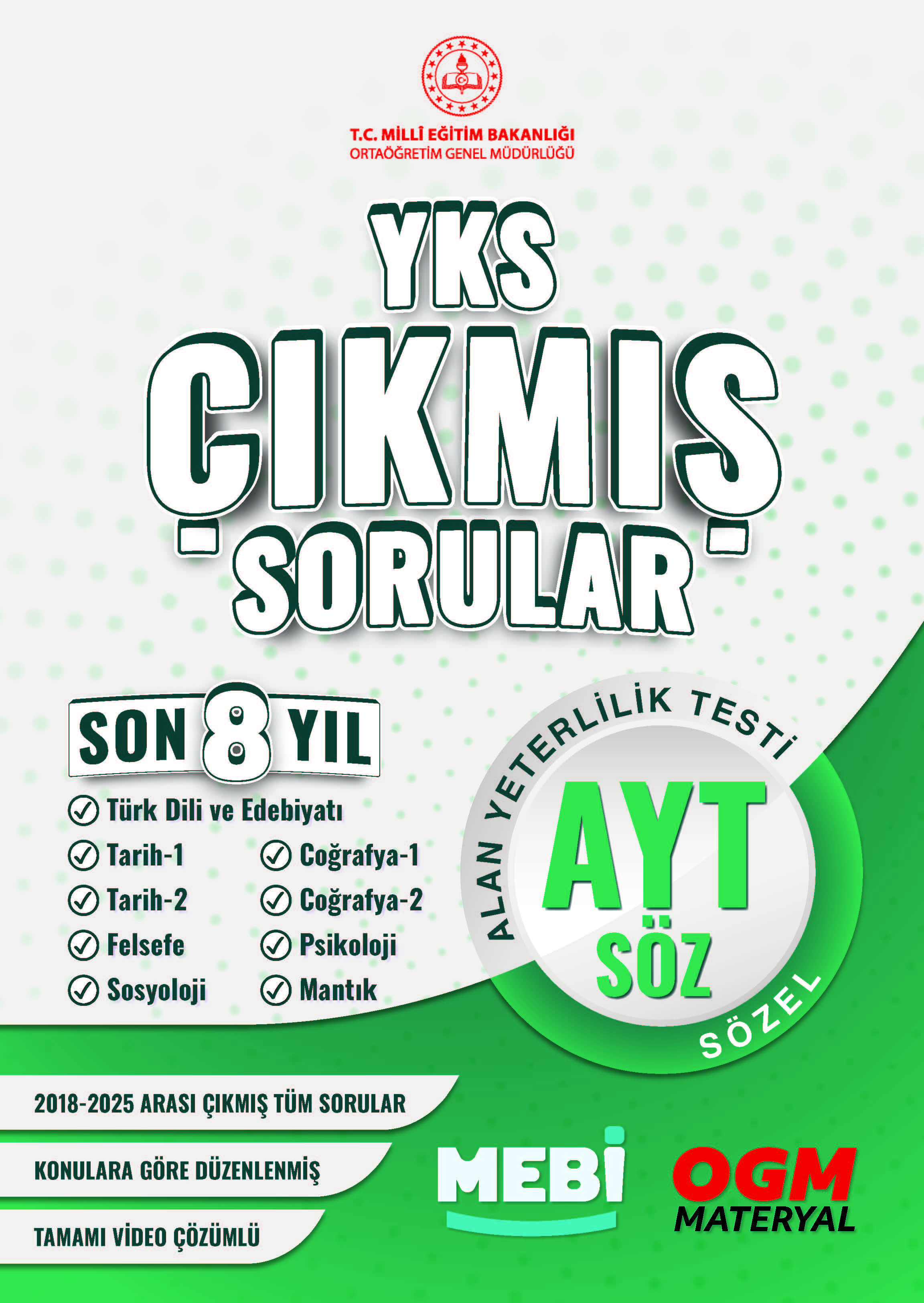 AYT SÖZEL ÇIKMIŞ SORULAR SON 8 YIL ORJİNAL BOY RENKLİ BASIM