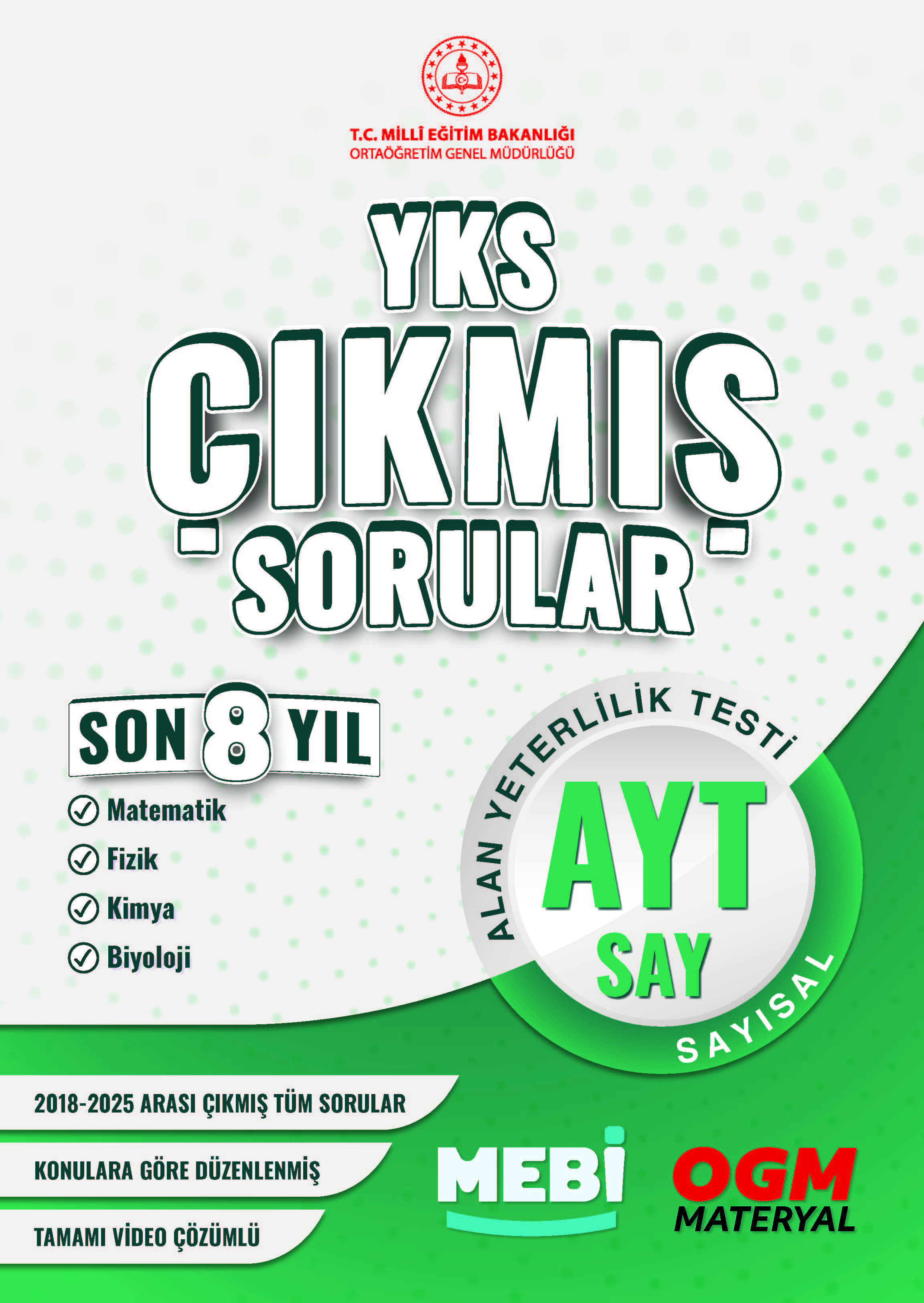AYT SAYISAL ÇIKMIŞ SORULAR SON 8 YIL ORJİNAL BOY RENKLİ BASIM